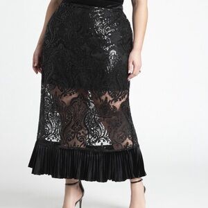 Tea length embellished lace sequin skirt